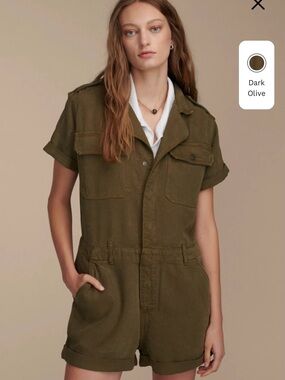 Utility Short-Sleeve Romper Jacket in Dark Olive Lucky Brand